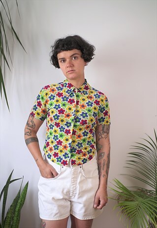VINTAGE 70'S FLOWERS PRINT BLOUSE PEACE & LOVE LOOK