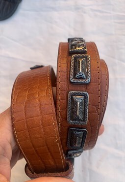 Vintage Western Belt in Leather with Iron Beaded