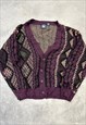 VINTAGE KNITTED CARDIGAN ABSTRACT PATTERNED KNIT SWEATER