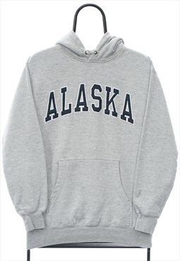 Vintage Alaska Spellout Grey Hoodie Mens