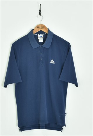 Vintage Adidas Polo T-Shirt Blue Small