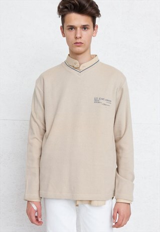 VINTAGE BEIGE LEE V-NECK KNIT JUMPER SWEATER