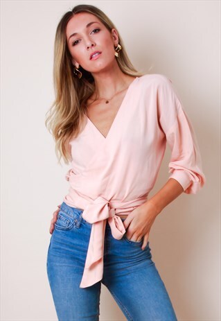 WRAP TIE TOP - PEACH