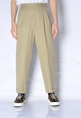 VINTAGE 90S BEIGE MINIMALIST WOOL BLEND PANTS