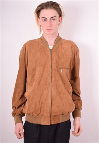 MENS VINTAGE SUEDE BOMBER JACKET XL BROWN 90S