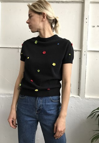 VINTAGE 90' UNIQUE D&G BLACK KNITED WOOL TOP