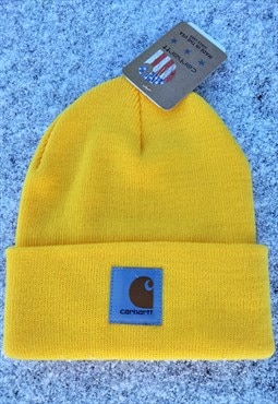 New Wool Carhartt Yellow Logo Beanie Hat