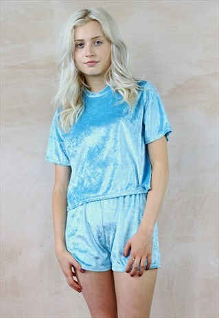 BABY BLUE VELVET SHORTS & TOP CO-ORD