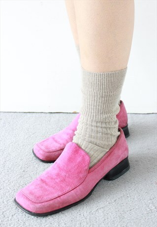 VINTAGE PINK SUEDE SLIP ON LOAFERS