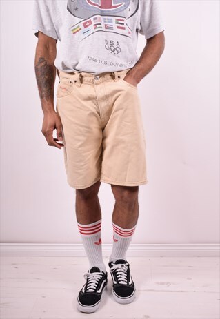 DIESEL MENS VINTAGE DENIM SHORTS W36 BEIGE 90'S