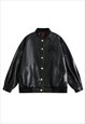 FAUX LEATHER VARSITY JACKET RETRO WASH PU BOMBER IN BLACK