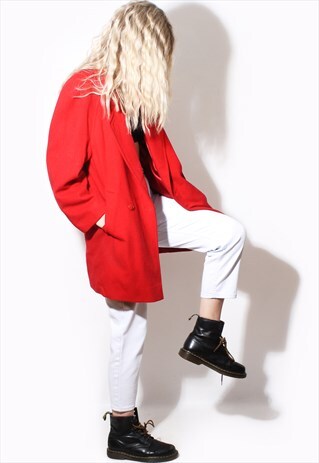 VINTAGE 90'S RED WOOL TRENCH COAT WINTER