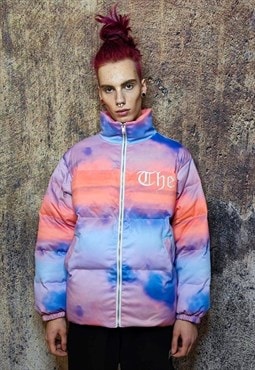 Clouds print bomber tie-dye rainbow sky jacket pastel pink