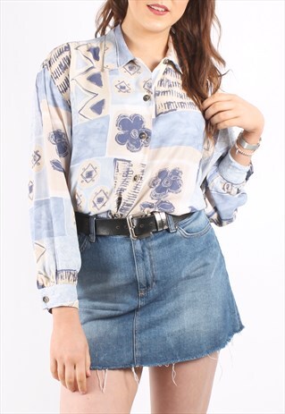 VINTAGE 90S LONG BUTTON BACK SHIRT IN ABSTRACT PRINT