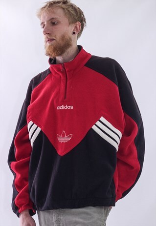VINTAGE MENS ADIDAS BIG LOGO FLEECE HALF ZIP PULLOVER JACKET
