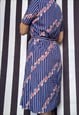 VINTAGE 70S BLUE STRIPED BELTED MIDI SHIRT DRESS, UK14/16