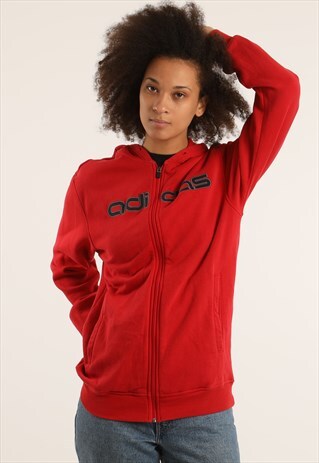 VINTAGE ADIDAS EMBROIDERED SPELLOUT ZIPPED HOODIE