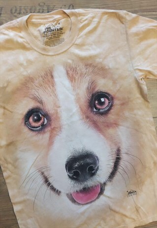 Vintage Thick Cotton Tie Dye Cute Puppy T-Shirt