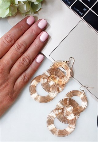 GOLD COIL HOOP LINK DROP DANGLE EARRINGS