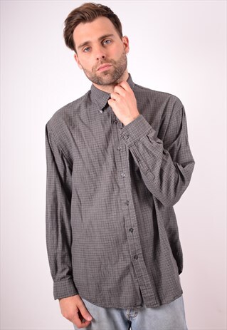 CALVIN KLEIN MENS VINTAGE SHIRT MEDIUM GREY CHECK 90S