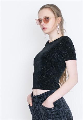 VINTAGE BLACK SHINY RETRO T-SHIRT
