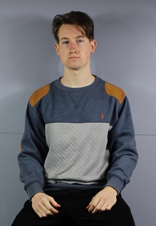 VINTAGE POLO RALPH LAUREN SWEATSHIRT IN GREY AND BLUE WITH E