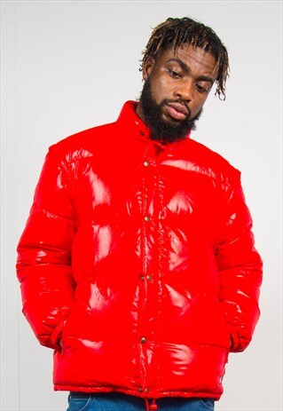 VINTAGE 90'S SHINY RED PUFFER COAT PUFFA JACKET