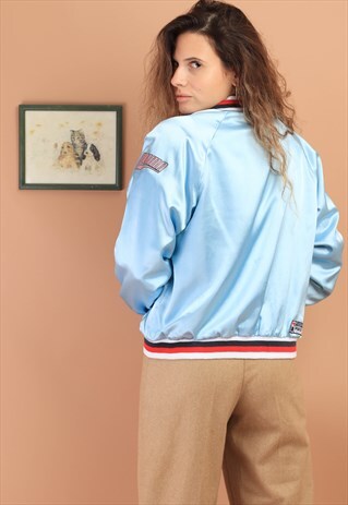 VINTAGE PUMA BOMBER BLUE SATIN JACKET