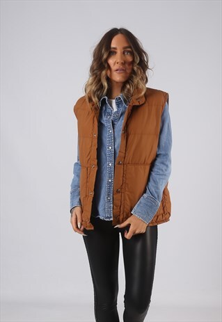 VINTAGE GILET JACKET FITTED BROWN UK 14 (ELAL)