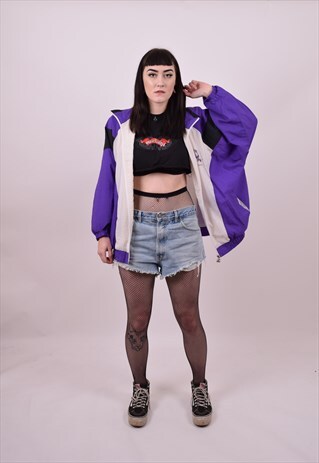 VINTAGE 80'S PURPLE & WHITE WINDBREAKER JACKET SIZE X LARGE