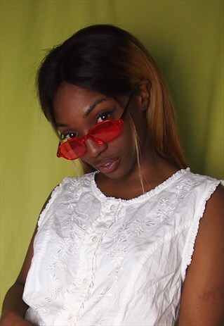 CUTLER AND GROSS ORANGE FRAME RECTANGULAR SUNGLASSES