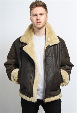 VINTAGE LEATHER AVIATOR FLEECE JACKET