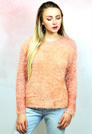 1990S VINTAGE PASTEL PEACH SOFT FLUFFY JUMPER