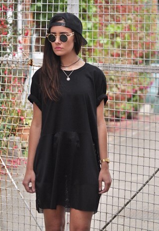 NEW 90'S OVER SIZE BLACK ON BLACK AIRTEX TOP T-SHIRT DRESS