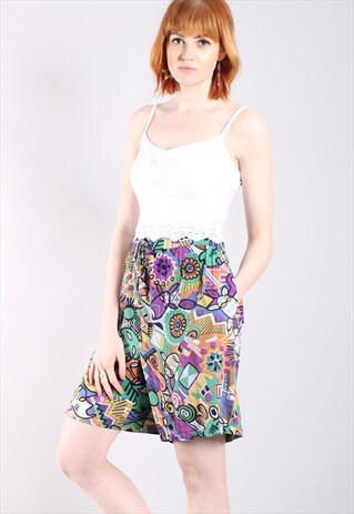 VINTAGE 80S ABSTRACT CRAZY PATTERNED CULOTTE SHORTS