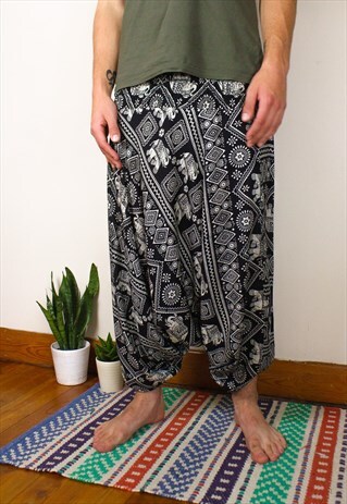 FAIRTRADE BLACK ELEPHANT HIPPIE HAREMS