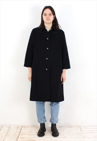 ALPEN LODEN WOOL OVER COAT TRACHTEN LONG JACKET WINTER BLUE