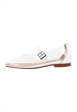 Clear Round Toe Buckle Flats