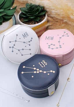 Personalised Star Sign Round Jewellery Box