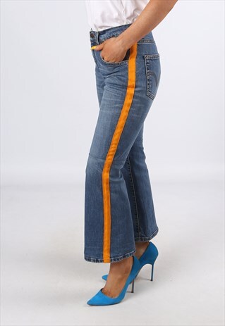 KICK FLARE SIDE STRIPE REWORKED JEANS FLARED UK 10 (H31B)