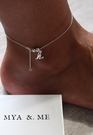 H Initial Anklet 925 Sterling Silver