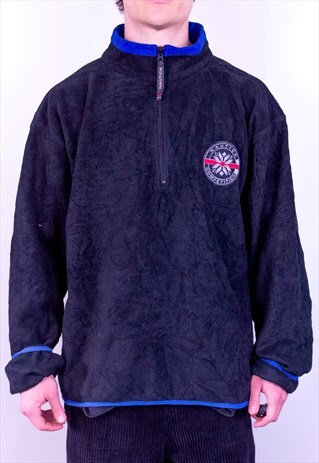 VINTAGE NAUTICA FLEECE SWEATSHIRT 1/4 ZIP BLACK XL