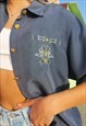 NAVY BLUE OVERSIZED FIT SHORT SLEEVE SHIRT WITH GOLD BUTTONS