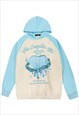 Chain hoodie heart print pullover grunge raglan top in blue