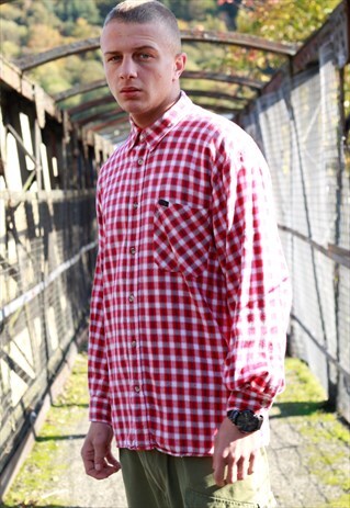 90S LEE JEANS RED AND BLACK PLAID CHECK FLANNEL SHIRT