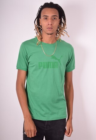 PUMA MENS VINTAGE T-SHIRT TOP SMALL GREEN 90S