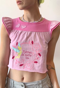 Vintage 00's Y2K Pink Kidcore Children Graphic Tee Crop Top