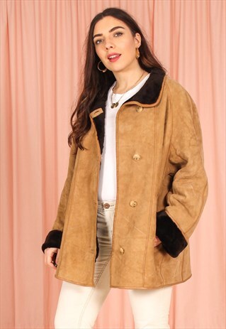 VINTAGE 70S PREMIUM SHEARLING COAT IN TAN