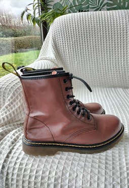 Vintage Dr Marten Leather Maroon Lace Up Boots UK 8