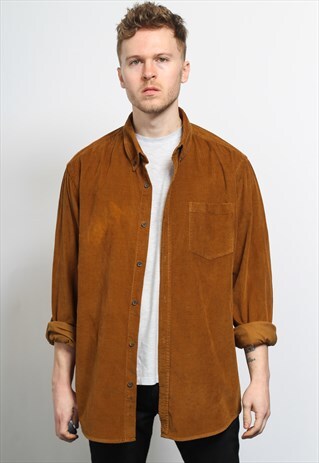 VINTAGE CORDUROY CORD SHIRT BROWN